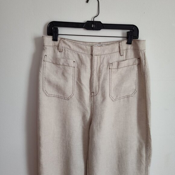 Ladies SZ 8 Madwell Oat Linen Flare-Leg Pant - Picture 2 of 5